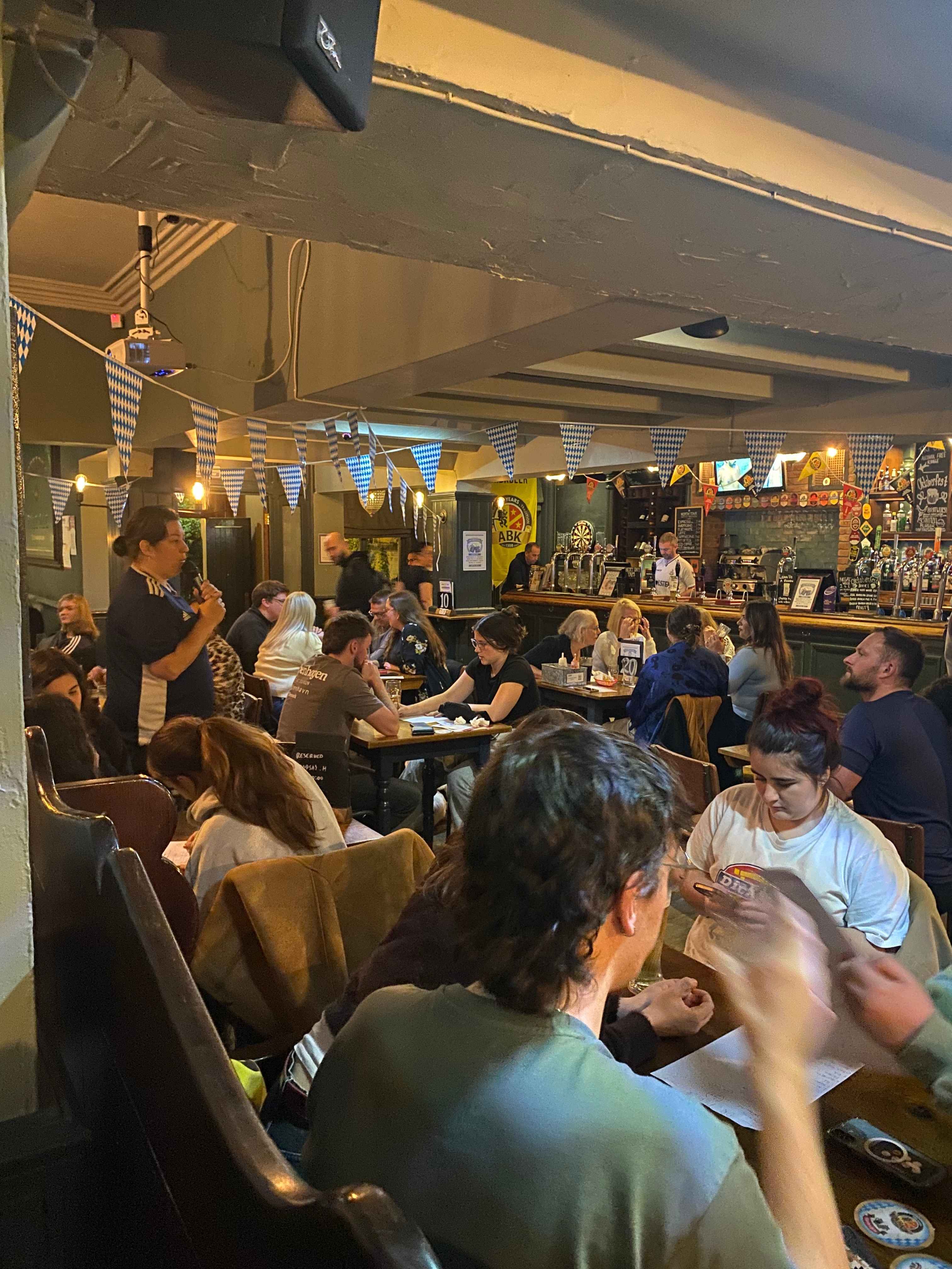 Interior view of The Old King’s Arms set up for a private event