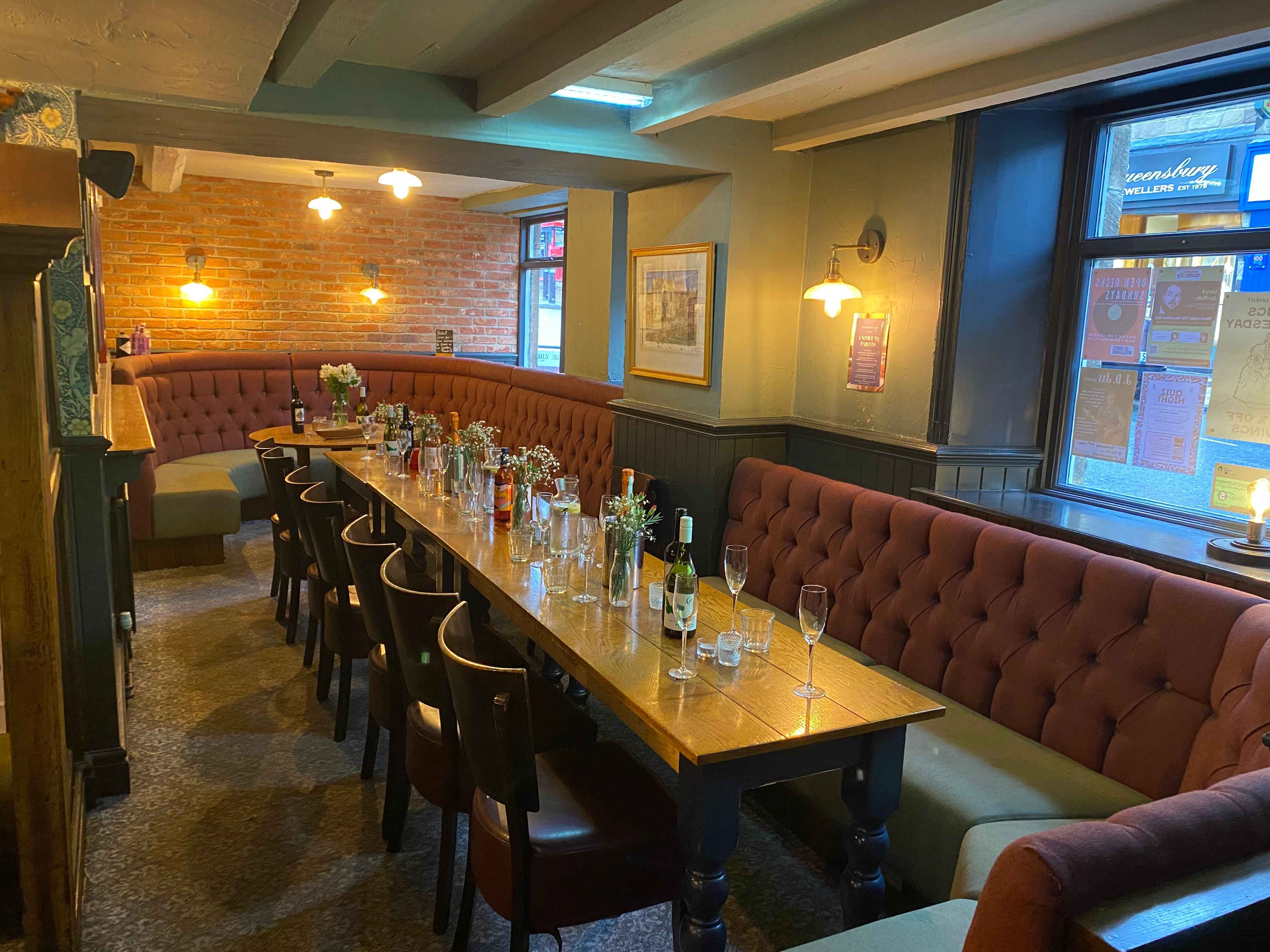 Wide view of booth seating in The Lookout